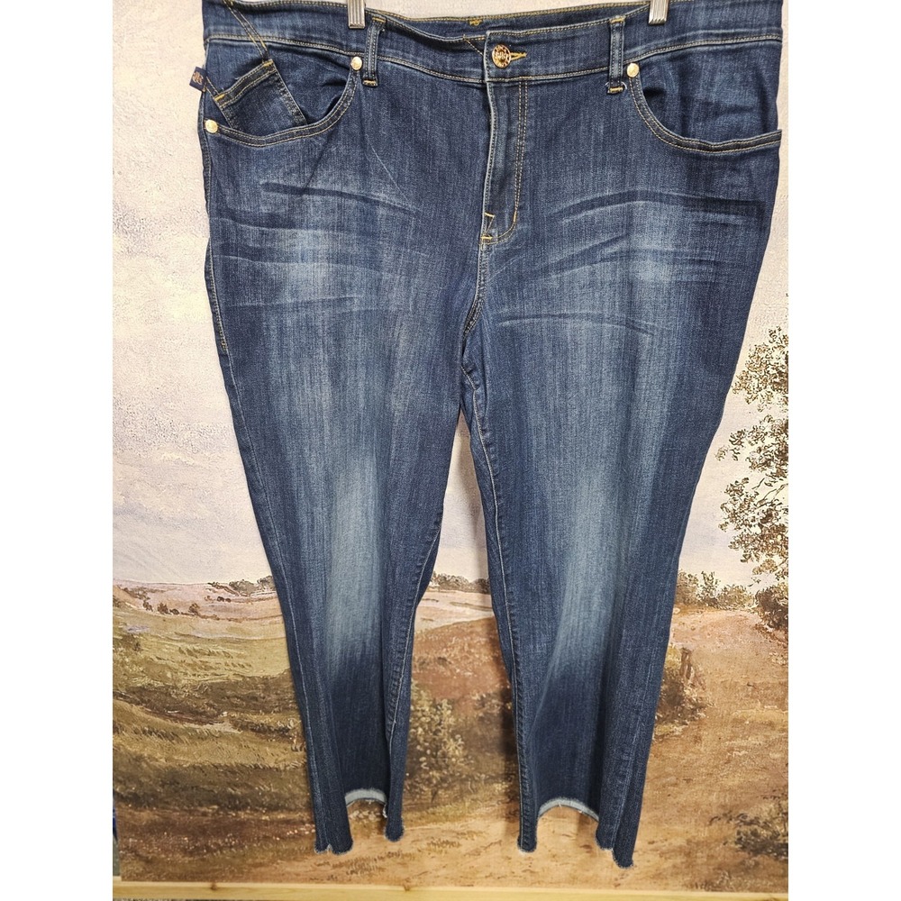 Womens Rock & Republic Plus Size 24W Jeans Raw Edge Dark Wash Tapered Leg